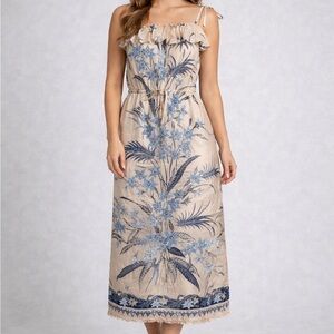 Zara 100% Silk Blue Floral Midi Sundress | Boho Summer Dress | XS